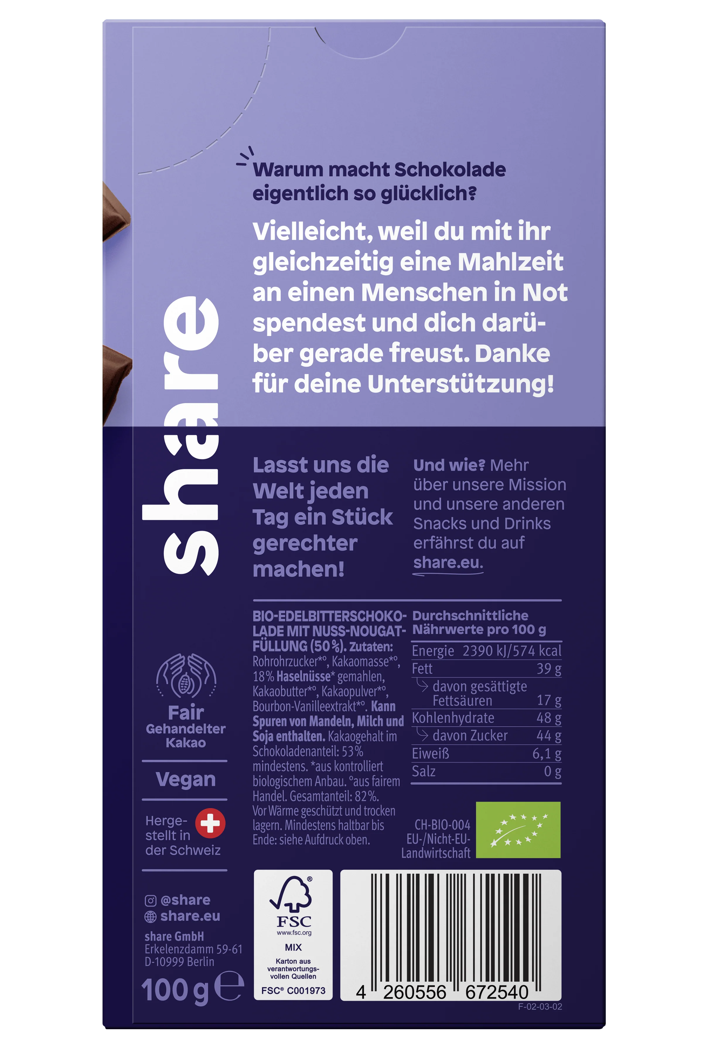 Vegane Bio Schokoladentafel Nougat - Image 4