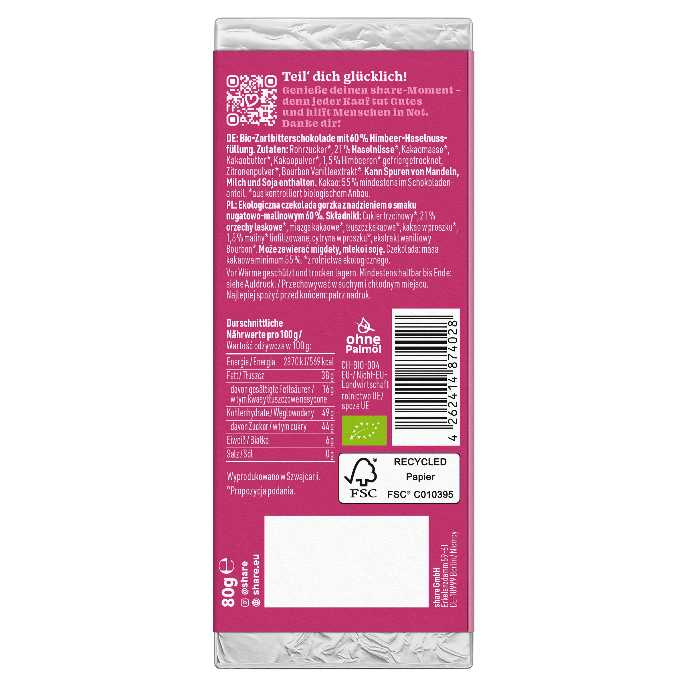 Vegane Schokoladentafel Berry Kiss Praliné - Image 6